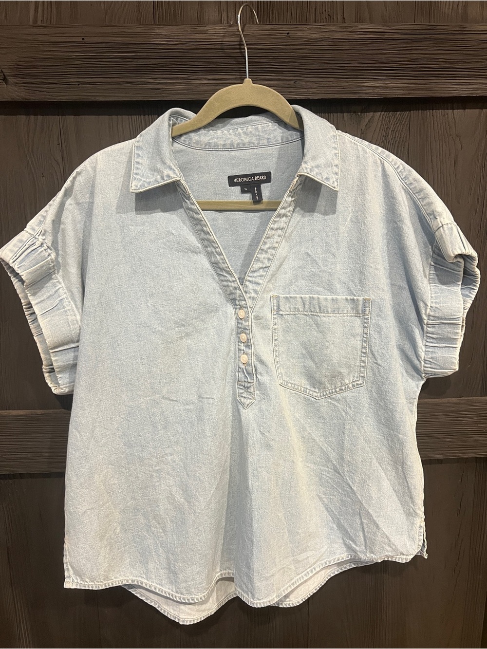 Veronica Beard Almera Cotton Chambray Top, XL